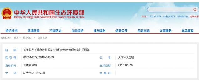 重點行業揮發性有機物綜合治理方案